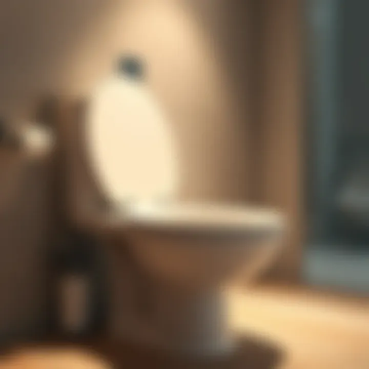 A close-up of a toilet in a modern bathroom setting, highlighting the plumbing and water connection, symbolizing the debate on toilet replacement regulations in Massachusetts.