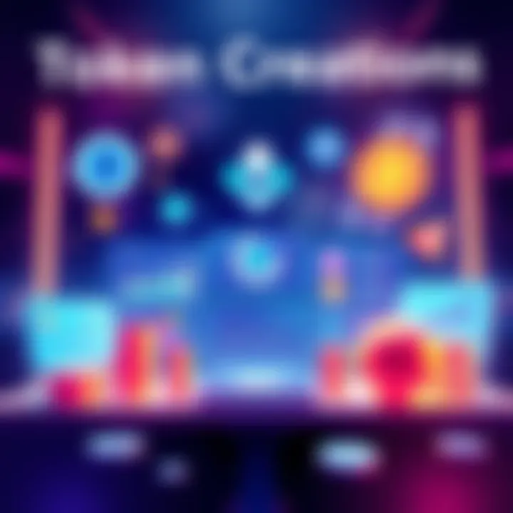 An illustration showing various platforms for creating tokens with charts and icons representing features.