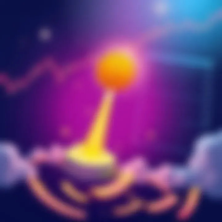 Illustration showing a digital token being launched into the air, symbolizing the connection between token launches and sustainable economies. The background features charts and graphs related to mark...