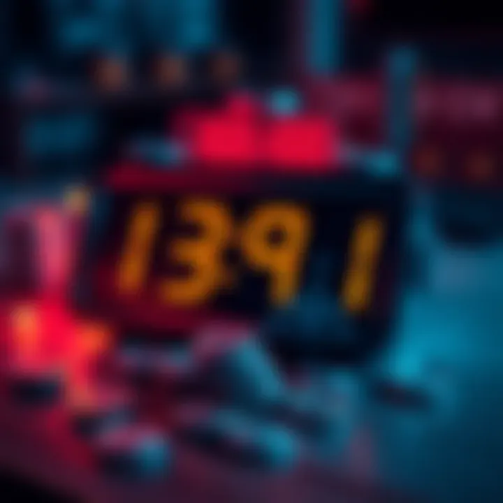 A digital clock showing a countdown timer with tokens on a table, symbolizing urgency to meet deadlines for transactions.