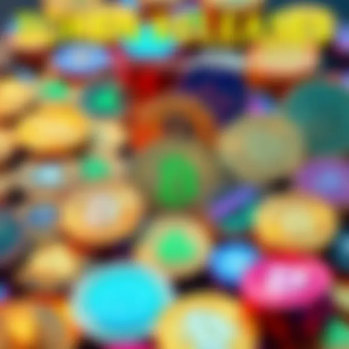 A collection of new cryptocurrency tokens represented as colorful coins and digital icons, showcasing growth and investment opportunities in the market.