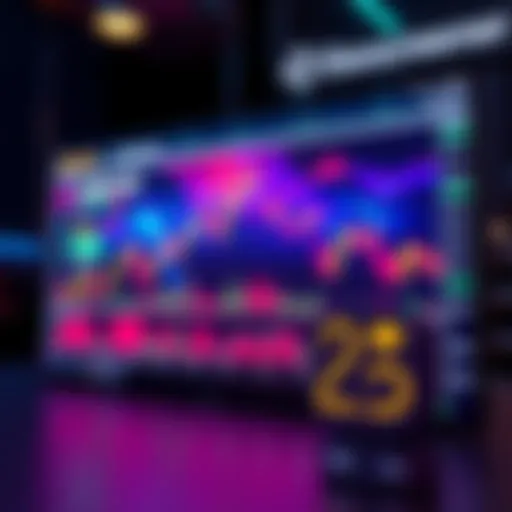 A graphic showing a colorful chart indicating a trending token on Dexscreener, with trading volume spikes and a volume bot visual representation.