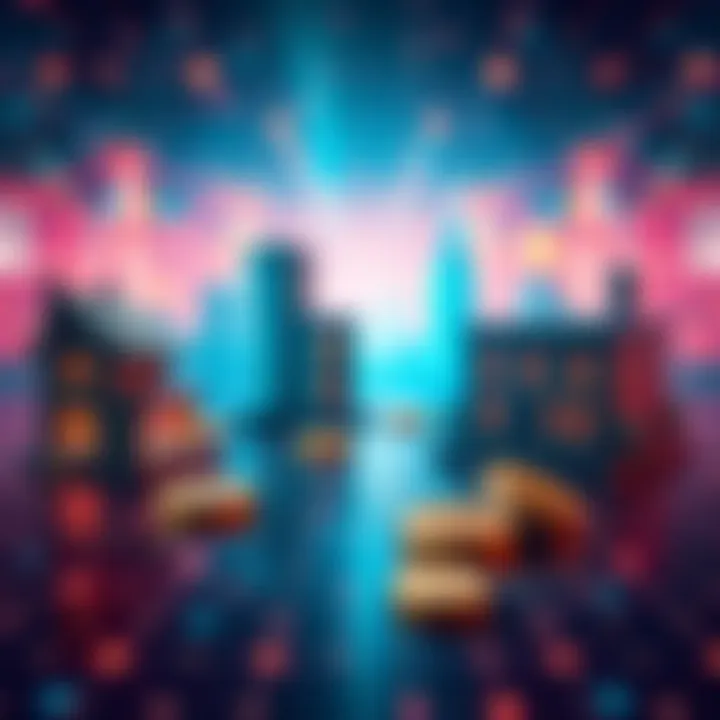 Illustration showing tokenized assets like real estate and treasury represented as digital tokens on a blockchain, reflecting liquidity and transparency.