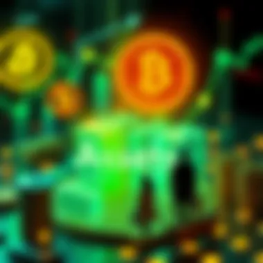 Visual representation of tokenized assets with digital currency symbols and investment graphics