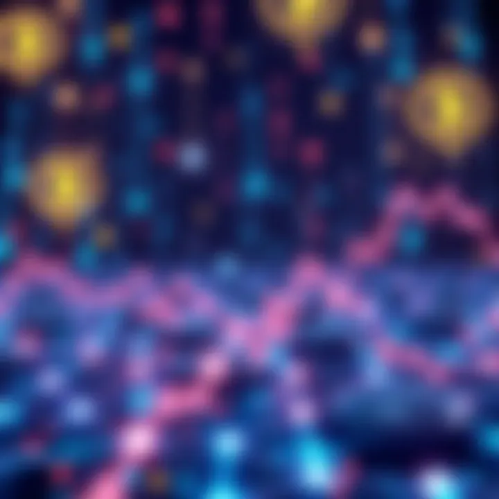 Illustration of tokenized stocks being traded on a blockchain network, with digital symbols representing stocks and blockchain technology.