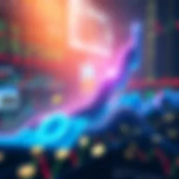 A graphic showing a rising graph representing tokenized stocks in a vast financial market with dollar signs and digital currencies.