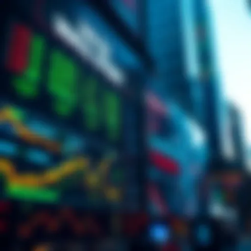 A digital screen showing stock symbols and trades active 24/7, symbolizing the tokenized trading market on Wall Street.