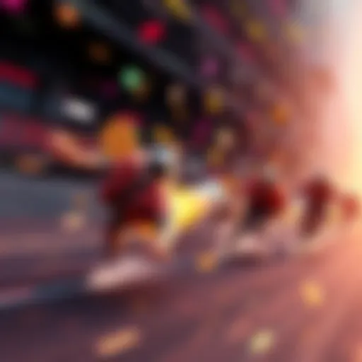 Visual representation of various digital tokens racing forward, symbolizing competition in the market for the upcoming March rally.