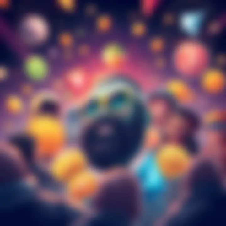 The Rise of $Toshi in the Crypto Sphere A vibrant illustration depicting $Toshi amid popular memecoins, showcasing its unique appeal and market potential.