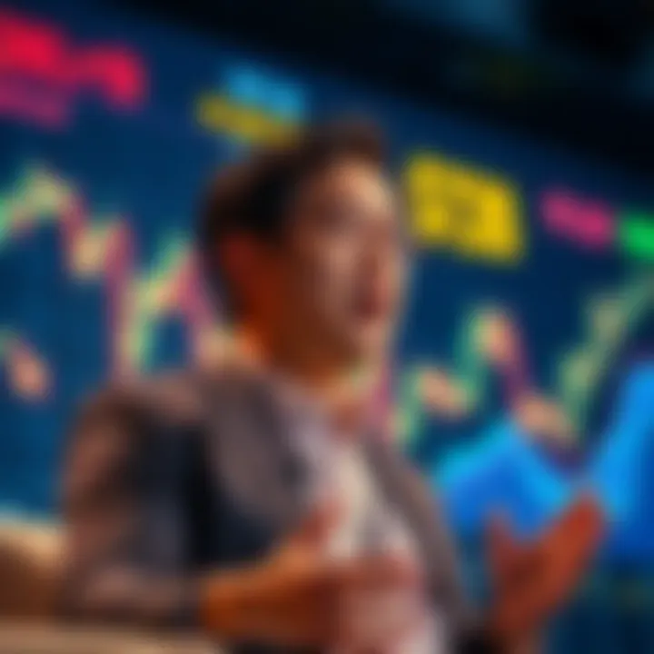 Tom Lee discusses BitMine's ETH losses Tom Lee speaking at a conference about BitMine's $6 billion losses related to Ethereum, with charts showing cryptocurrency fluctuations in the background