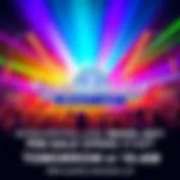 Bright colorful festival scene with people celebrating and dancing, featuring the Tomorrowland logo, and a banner stating pre-sale starts tomorrow at 10AM BRT.
