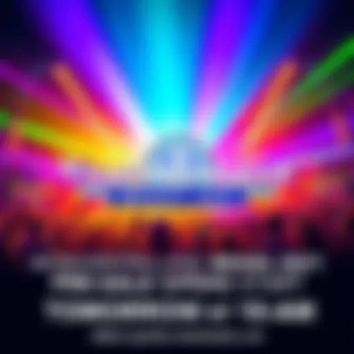 Bright colorful festival scene with people celebrating and dancing, featuring the Tomorrowland logo, and a banner stating pre-sale starts tomorrow at 10AM BRT.