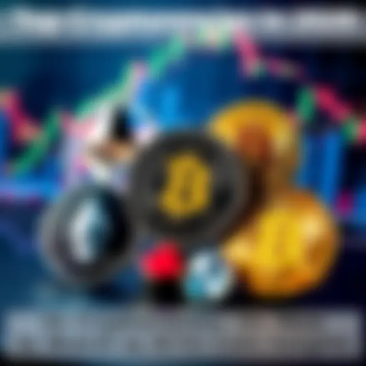 A collage of logos of Ethereum, Cardano, Solana, Bitcoin, and RYO Coin with a financial graph in the background