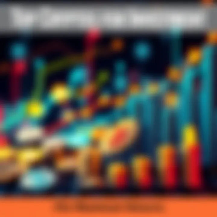 A graphic showing popular cryptocurrencies with rising graphs and dollar signs, representing potential investment growth.