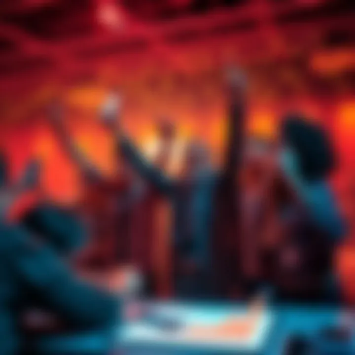 People celebrating their financial success from the app, with graphs showing profits and strategies shared in a forum.