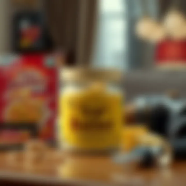 A jar of Top Butter displayed on a table beside cereal boxes and luxury items, showcasing its rise in value.