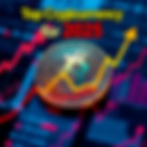 A sleek digital coin representing a promising cryptocurrency, surrounded by financial charts and upward trends, symbolizing investment growth.