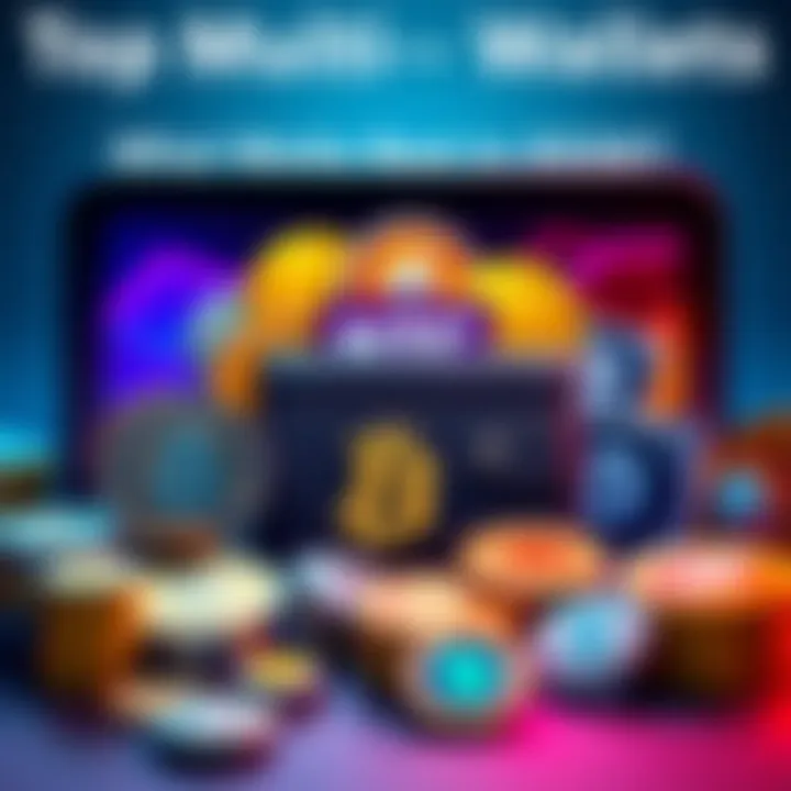 A collection of multi-chain wallets displayed with various cryptocurrencies around them, highlighting seamless transaction features.