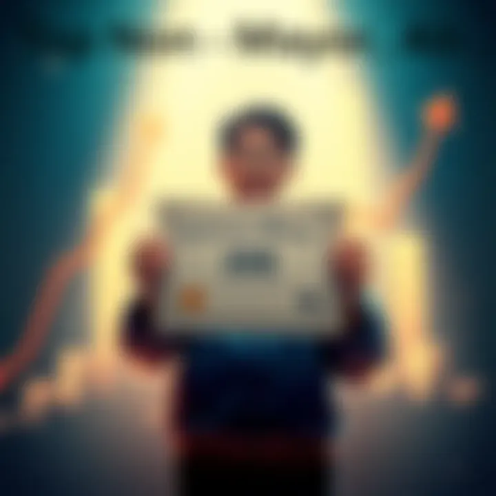 A person proudly showing a certificate for ranking 102 in non-mayor achievements, surrounded by parcels and a graph indicating success