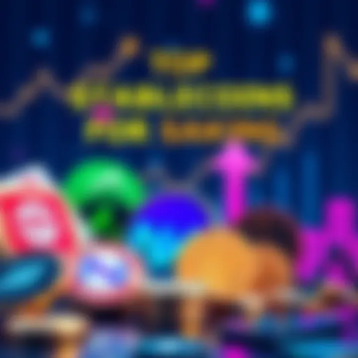 A collection of stablecoin logos such as USDT, USDC, and others, with a backdrop showing upward trends in APR rates