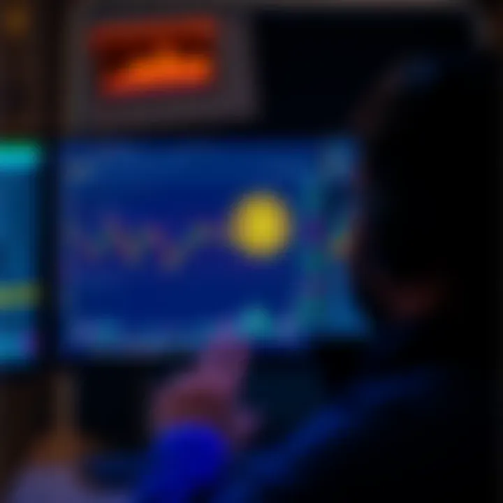 A person looks at a computer screen displaying Bitcoin transaction data and graphs, seeking help to trace stolen cryptocurrency.