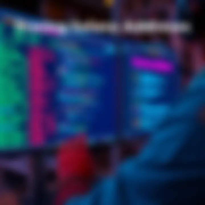 A person analyzing blockchain data on a computer screen, focusing on Solana addresses and transactions