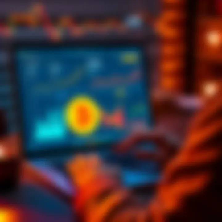 A person using a laptop to track Bitcoin balances across cold and hot wallets, with visual charts showing asset management.