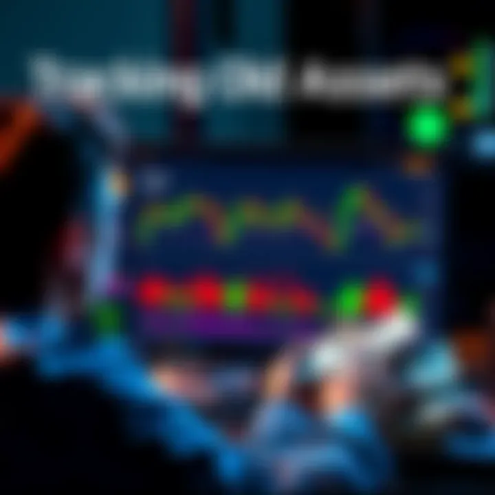 A person looking at a computer screen with crypto charts and cash notes around, representing the search for old crypto accounts