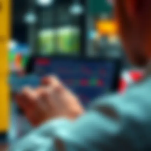 Person reviewing stock options on a digital device with Trade Republic interface displayed, highlighting cash back reinvestment choices.