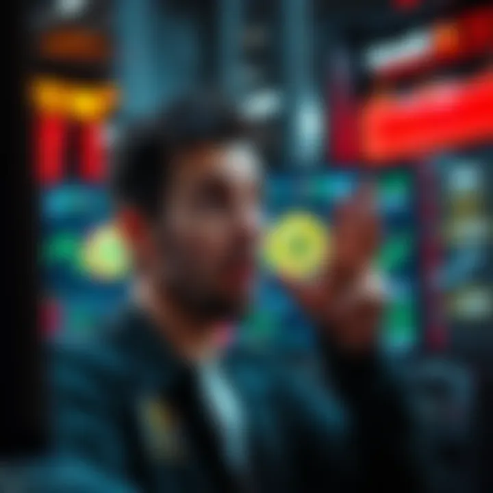 A trader looking shocked while reviewing a Bitcoin transaction with an excessive fee displayed on a screen