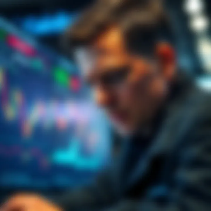 A trader looking concerned while analyzing price charts on Coinbase Derivatives Exchange, focusing on potential price manipulation.