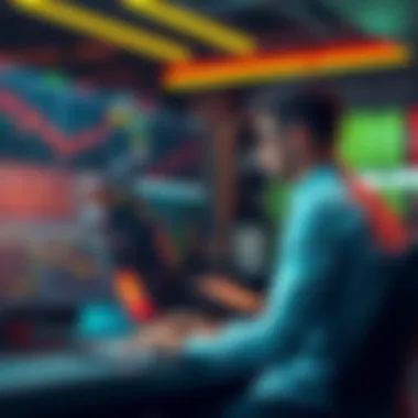 Trader Evaluating Market Trends A trader sitting at a desk, looking at market charts on a computer, reflecting on missed investment opportunities.