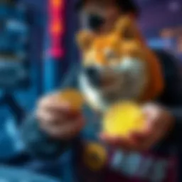 A person holding Shiba Inu coins in one hand and Dogecoin in the other, symbolizing a cryptocurrency trade.