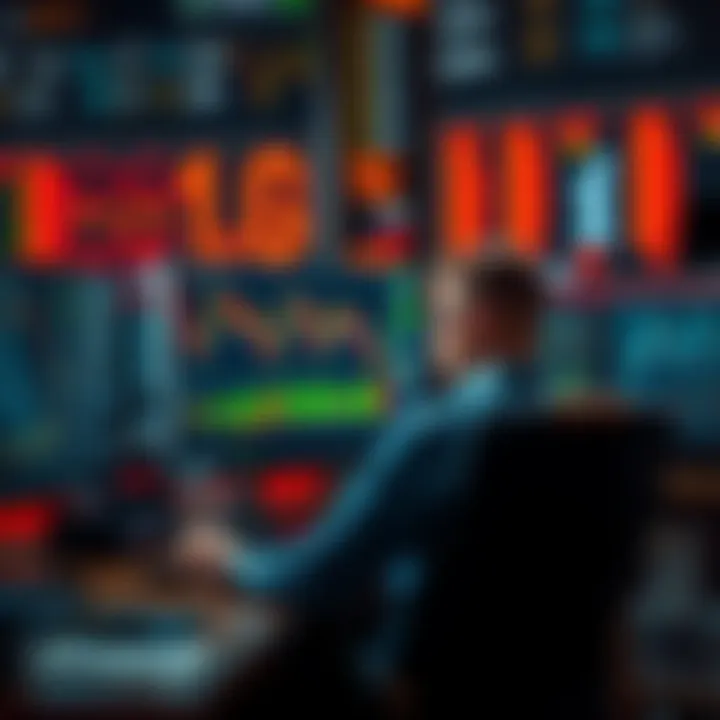 A trader sitting at a desk, staring at a computer screen displaying negative financial charts, showing signs of distress and frustration.