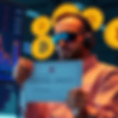 A trader holding SpaceX stock certificate with Bitcoin logos in the background