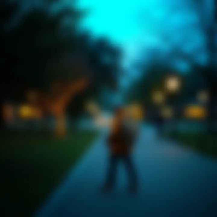 A trader taking a peaceful walk in a park, reflecting on market conditions, with trees and a calm atmosphere around him