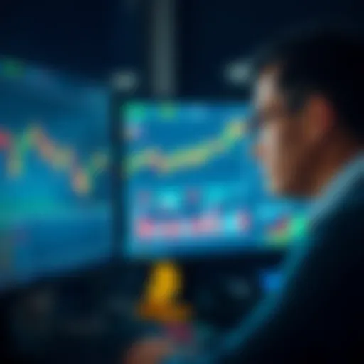 A trader looking at cryptocurrency charts on a computer screen with focused expression, considering hedging options