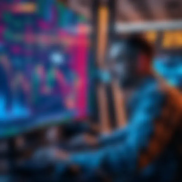 A trader focused on market charts and data on a computer screen, planning strategies to maximize gains on a busy trading day.