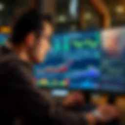 A focused trader looking at multiple charts and graphs on a computer screen during a slow market period.