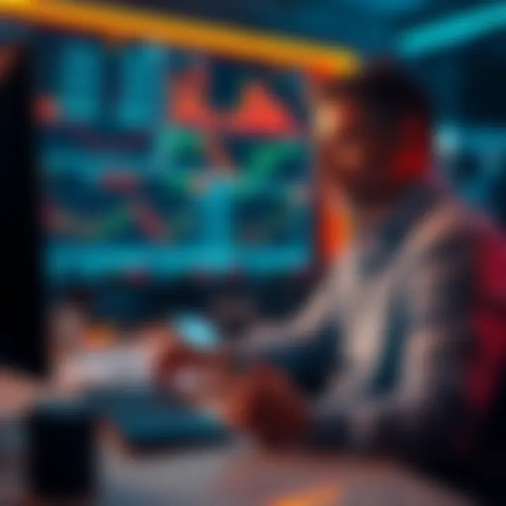 A trader sits at a desk with charts and graphs, focusing on memecoins, with a screen showing the $419INU coin.