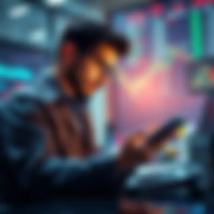 A day trader looking at charts with a calculator, illustrating the impact of high swap fees on trading profits.