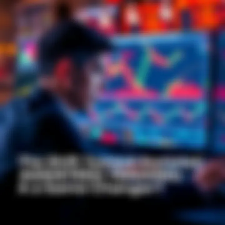 A trader looks at a computer screen displaying trading charts and data, with a focus on the assisted trading software interface.