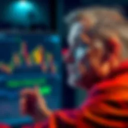 A trader looking at a computer screen showing Bitcoin price charts, weighing the decision to hold or sell, with a thoughtful expression.