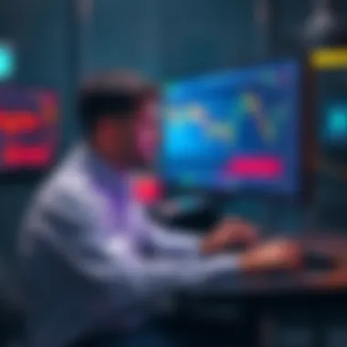 Trader looking at falling crypto charts A trader sits at a desk, staring at a computer screen displaying declining cryptocurrency charts, reflecting feelings of uncertainty and emotional toll from market changes.