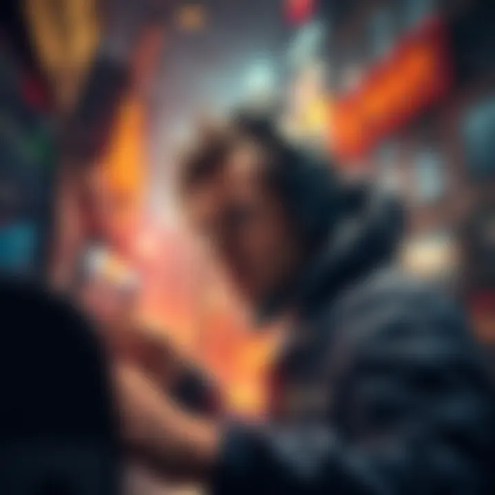 A daunting visual representation of a trader grappling with market volatility and looming tax burdens