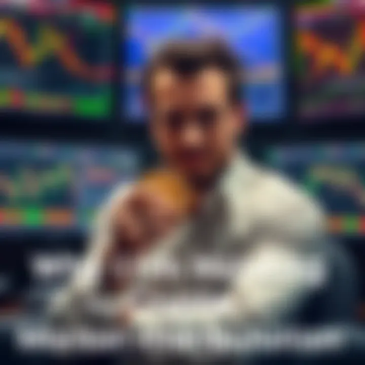 Trader Holding Crypto A confident trader sits in front of multiple screens displaying cryptocurrency charts, symbolizing resilience and market dynamics, with a determined expression while holding a digital asset like Bitte...