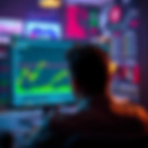 A trader looks shocked as their computer screen shows a dramatic drop in Bitcoin prices, indicating a liquidation due to cross margin trading.