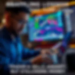 A trader looks surprised while reviewing profit and loss charts on a laptop, indicating a loss after selling an asset at a higher price.