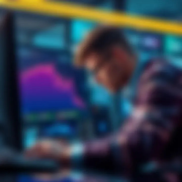 A distressed trader looking at a computer screen showing a Ledger wallet and a declining Bitcoin value