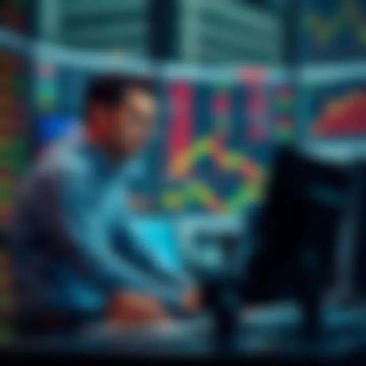 A trader sitting at a desk, looking focused while analyzing stock charts, with a calm expression and avoiding distractions.